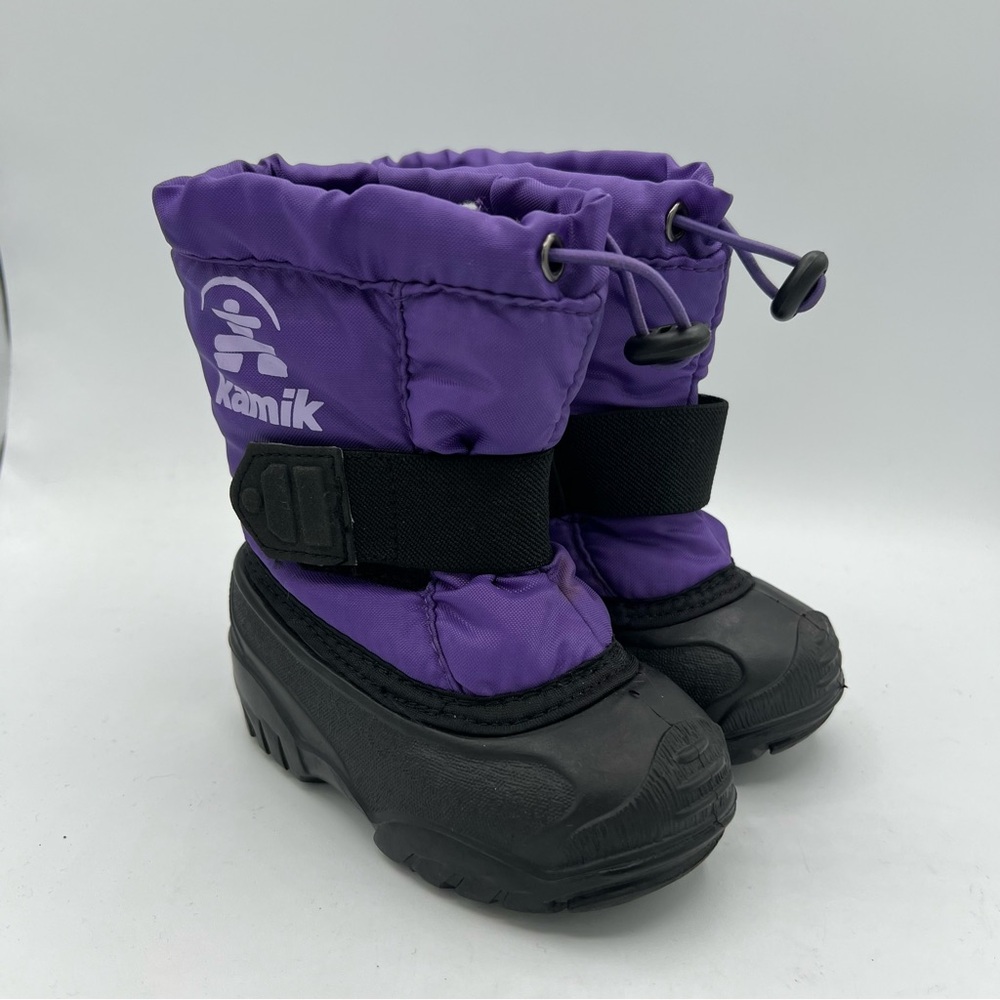 Kamik Toddler Girl's Size 5 Purple Black Winter Lined Snow Boots Slip On EUC